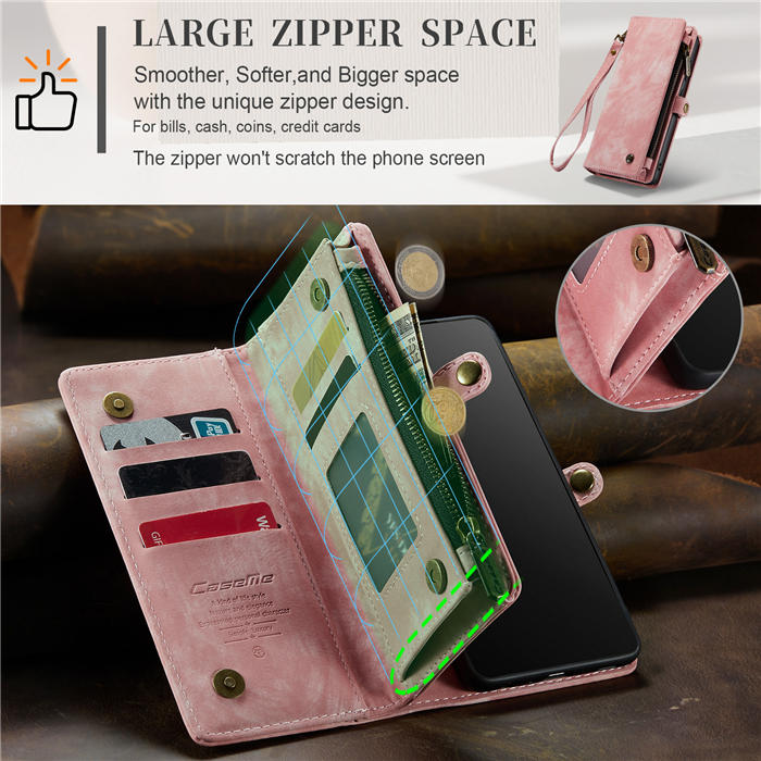 CaseMe Samsung Galaxy S20 Plus Zipper Wallet Magnetic Detachable 2 in 1 Case with Wrist Strap