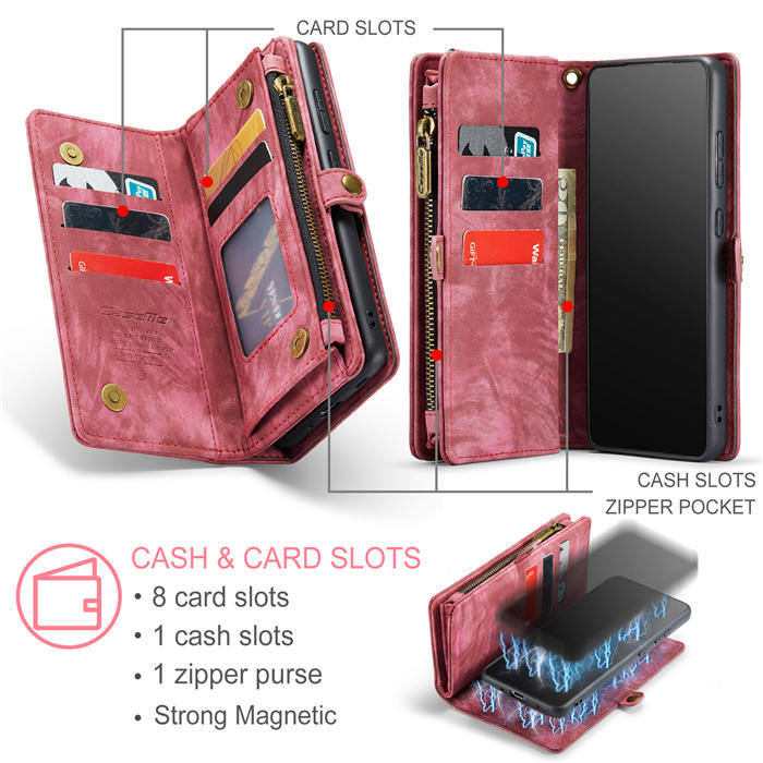 CaseMe Samsung Galaxy S20 Plus Zipper Wallet Magnetic Detachable 2 in 1 Case with Wrist Strap