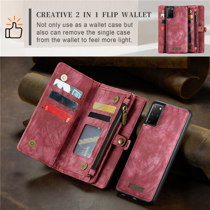 CaseMe Samsung Galaxy S20 Plus Zipper Wallet Magnetic Detachable 2 in 1 Case with Wrist Strap