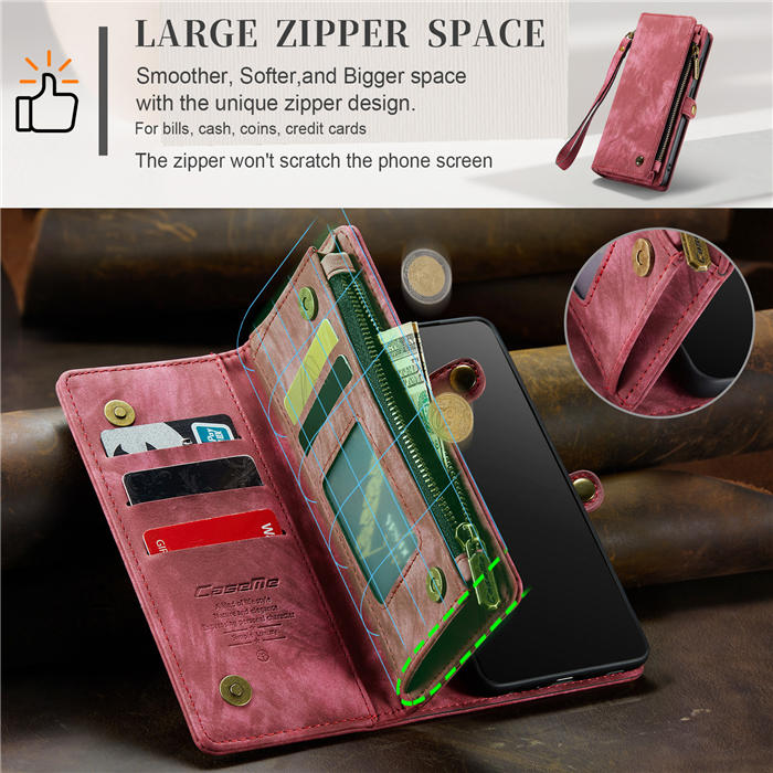 CaseMe Samsung Galaxy S20 Plus Zipper Wallet Magnetic Detachable 2 in 1 Case with Wrist Strap