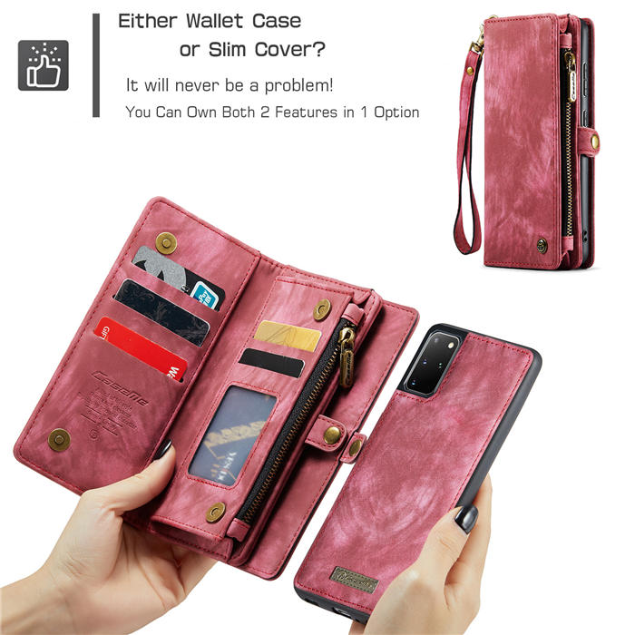 CaseMe Samsung Galaxy S20 Plus Zipper Wallet Magnetic Detachable 2 in 1 Case with Wrist Strap