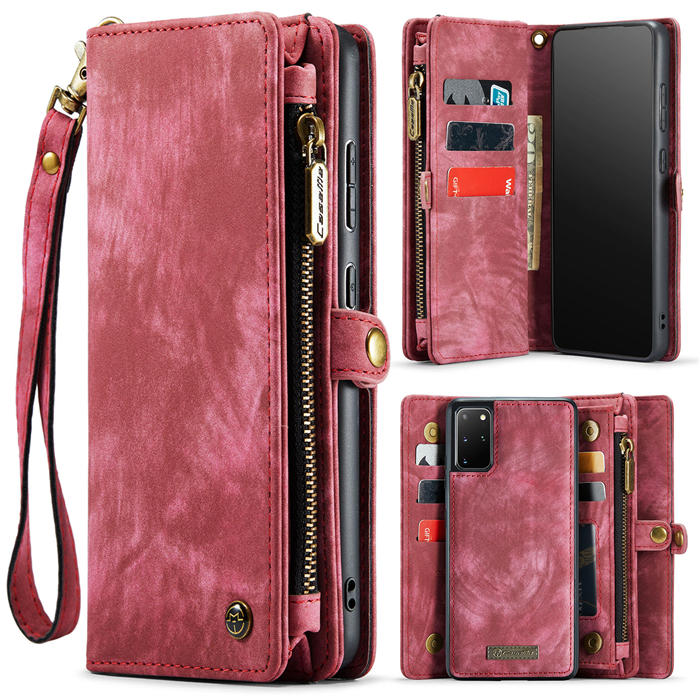 CaseMe Samsung Galaxy S20 Plus Zipper Wallet Magnetic Detachable 2 in 1 Case with Wrist Strap