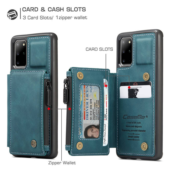 CaseMe Samsung Galaxy S20 Plus Zipper Pocket Card Slots Case Blue