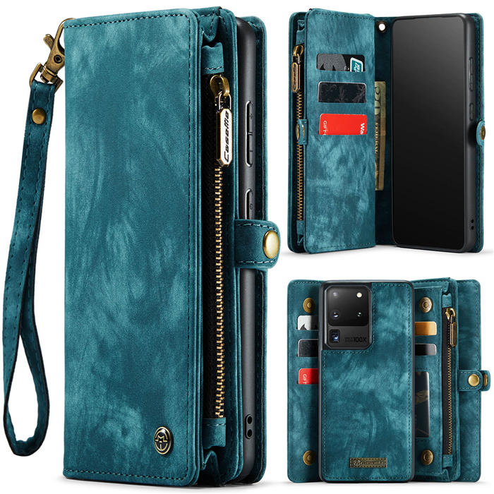 CaseMe Samsung Galaxy S20 Ultra Zipper Wallet Magnetic Detachable 2 in 1 Case with Wrist Strap