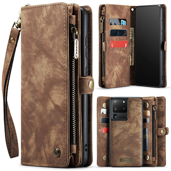 CaseMe Samsung Galaxy S20 Ultra Zipper Wallet Magnetic Detachable 2 in 1 Case with Wrist Strap