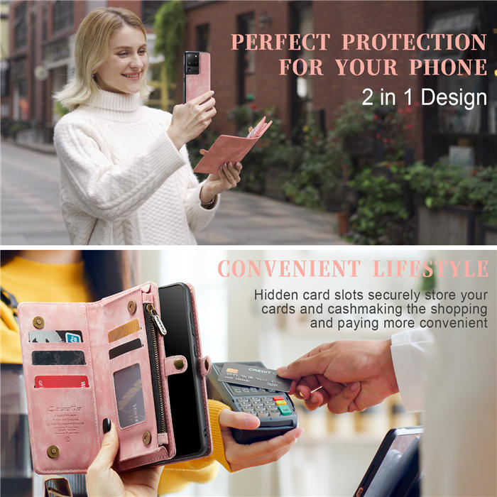 CaseMe Samsung Galaxy S20 Ultra Zipper Wallet Magnetic Detachable 2 in 1 Case with Wrist Strap