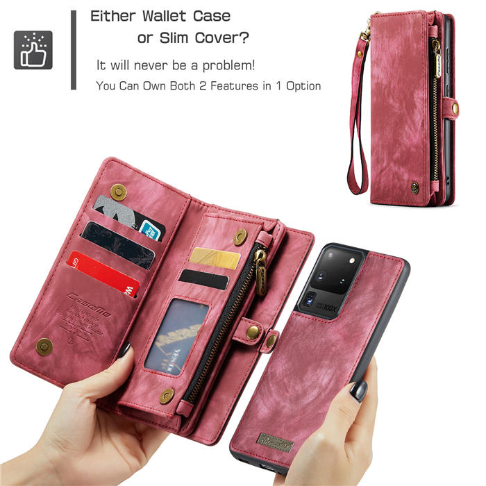 CaseMe Samsung Galaxy S20 Ultra Zipper Wallet Magnetic Detachable 2 in 1 Case with Wrist Strap