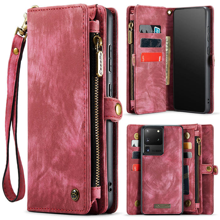 CaseMe Samsung Galaxy S20 Ultra Zipper Wallet Magnetic Detachable 2 in 1 Case with Wrist Strap