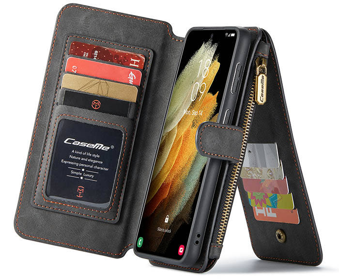 CaseMe Samsung Galaxy S21 Plus Zipper Wallet Magnetic Detachable 2 in 1 Folio Flip Case