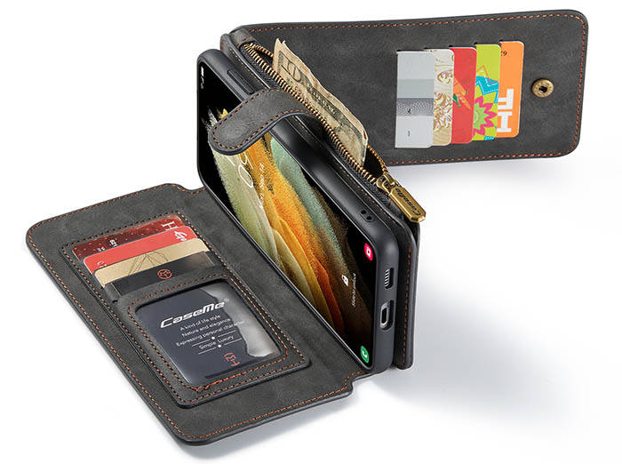 CaseMe Samsung Galaxy S21 Plus Zipper Wallet Magnetic Detachable 2 in 1 Folio Flip Case