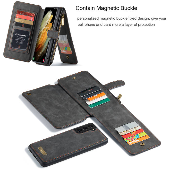 CaseMe Samsung Galaxy S21 Zipper Wallet Magnetic Case Black