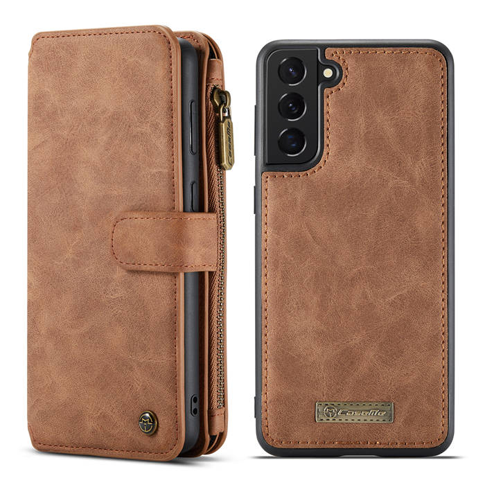 CaseMe Samsung Galaxy S21 Zipper Wallet Magnetic Case Brown