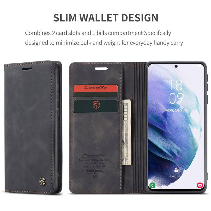 CaseMe Samsung Galaxy S21 Wallet Kickstand Magnetic Case Black