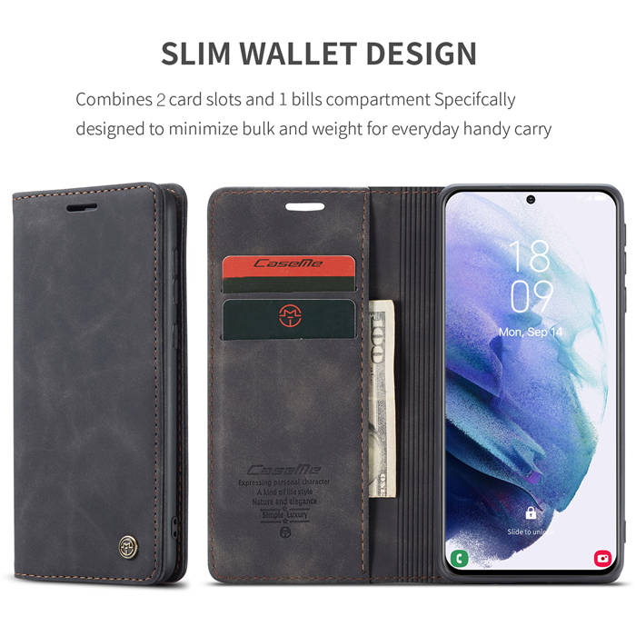 CaseMe Samsung Galaxy S21 Plus Wallet Kickstand Magnetic Case Black