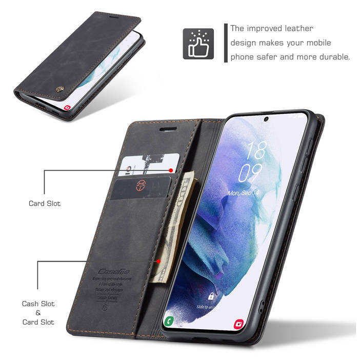 CaseMe Samsung Galaxy S21 Plus Wallet Kickstand Magnetic Case Black