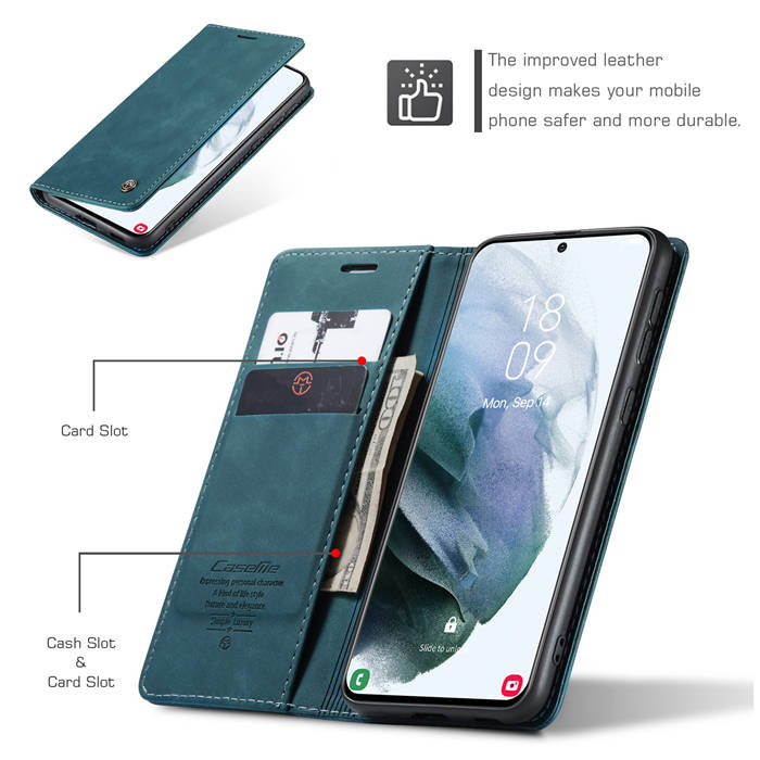 CaseMe Samsung Galaxy S21 Wallet Kickstand Magnetic Case Blue
