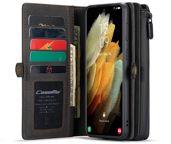 CaseMe Samsung Galaxy S21 Plus Multi-Functional Zipper Wallet Magnetic Detachable 2 in 1 Folio Case