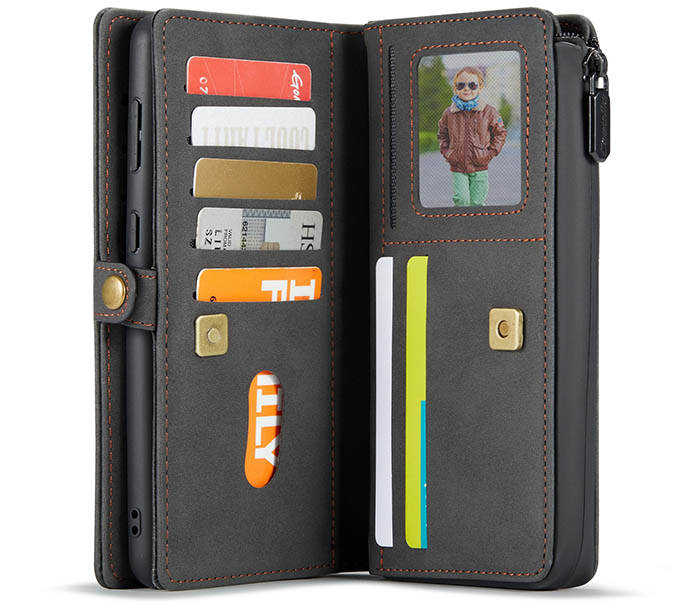 CaseMe Samsung Galaxy S21 Plus Multi-Functional Zipper Wallet Magnetic Detachable 2 in 1 Folio Case