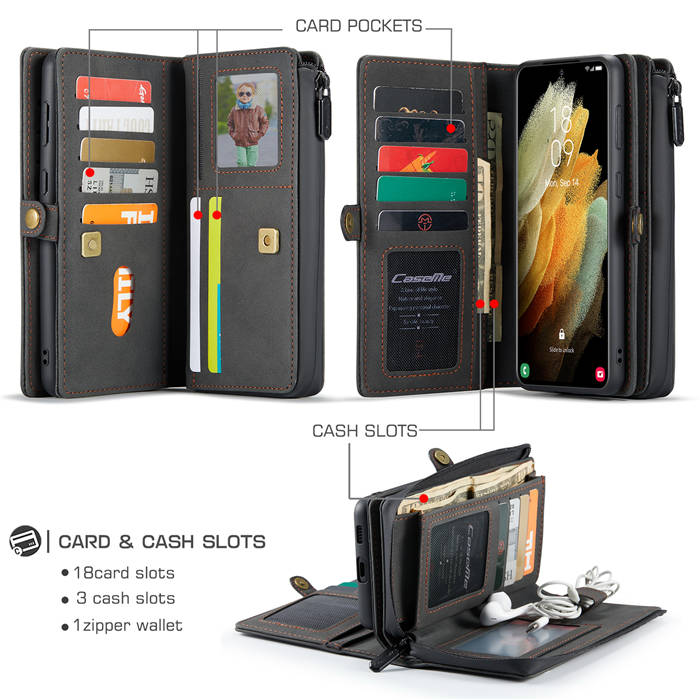 CaseMe Samsung Galaxy S21 Multi-Functional Wallet Case Black
