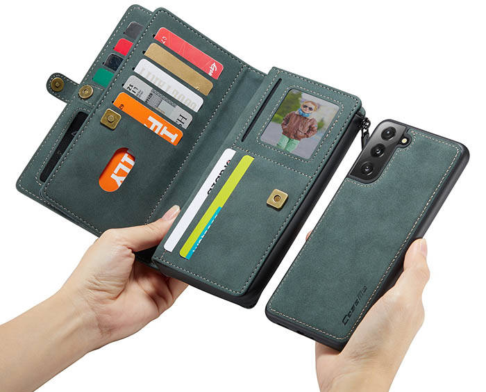 CaseMe Samsung Galaxy S21 Plus Multi-Functional Zipper Wallet Magnetic Detachable 2 in 1 Folio Case