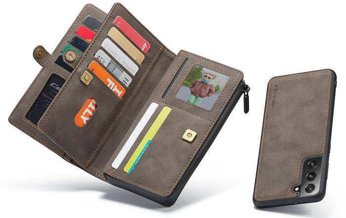 CaseMe Samsung Galaxy S21 Plus Multi-Functional Zipper Wallet Magnetic Detachable 2 in 1 Folio Case