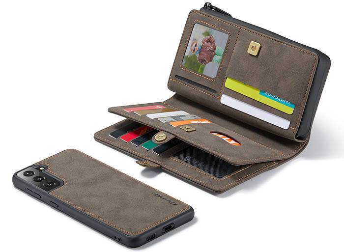 CaseMe Samsung Galaxy S21 Plus Multi-Functional Zipper Wallet Magnetic Detachable 2 in 1 Folio Case