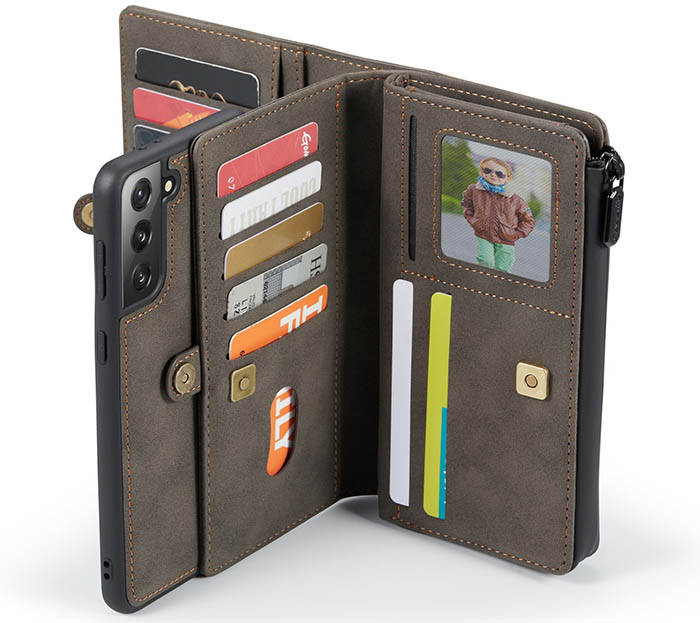 CaseMe Samsung Galaxy S21 Plus Multi-Functional Zipper Wallet Magnetic Detachable 2 in 1 Folio Case