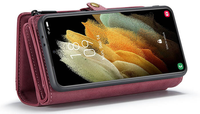 CaseMe Samsung Galaxy S21 Plus Multi-Functional Zipper Wallet Magnetic Detachable 2 in 1 Folio Case