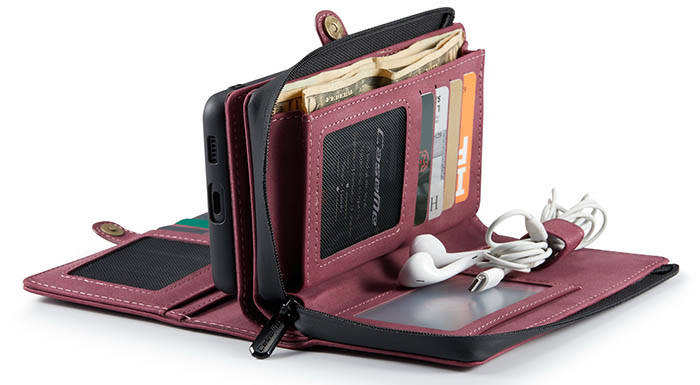 CaseMe Samsung Galaxy S21 Plus Multi-Functional Zipper Wallet Magnetic Detachable 2 in 1 Folio Case