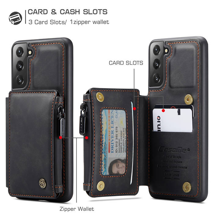 CaseMe Samsung Galaxy S21 Plus Zipper Pocket Card Slots Case Black