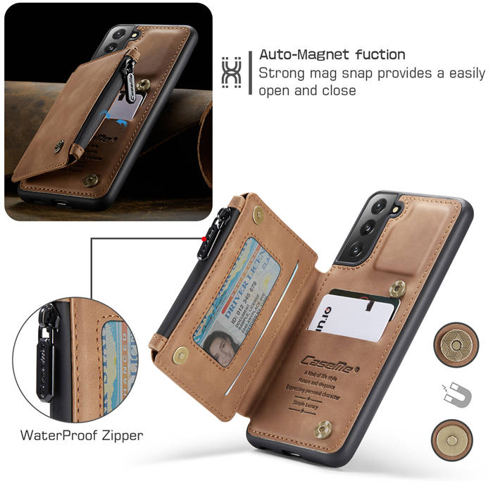 CaseMe Samsung Galaxy S21 Zipper Pocket Card Slots Case Brown