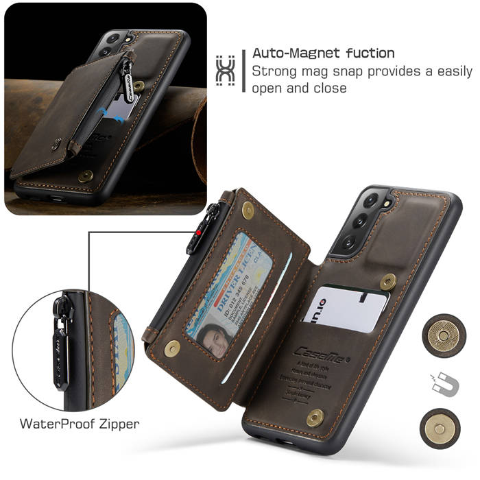 CaseMe Samsung Galaxy S21 Zipper Pocket Card Slots Case Coffee