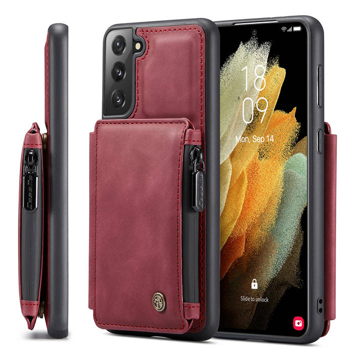 CaseMe Samsung Galaxy S21 Plus Zipper Pocket Card Slots Case Red