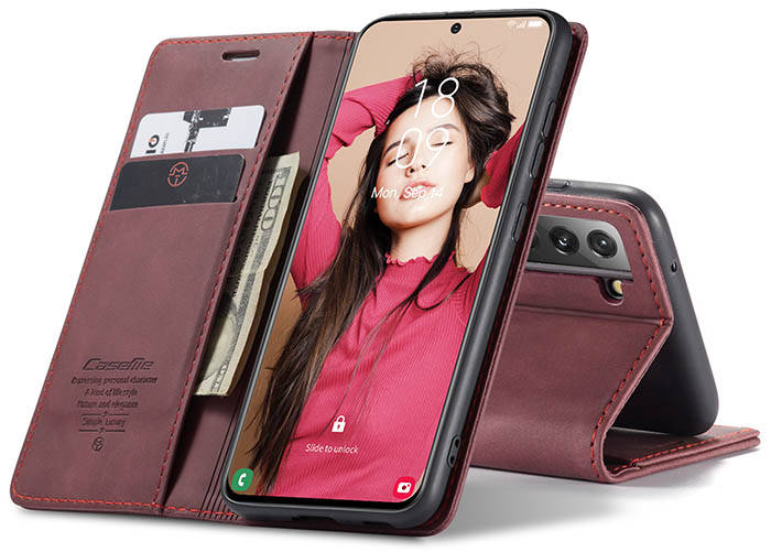 CaseMe Samsung Galaxy S21 FE Wallet Kickstand Magnetic Flip Leather Case