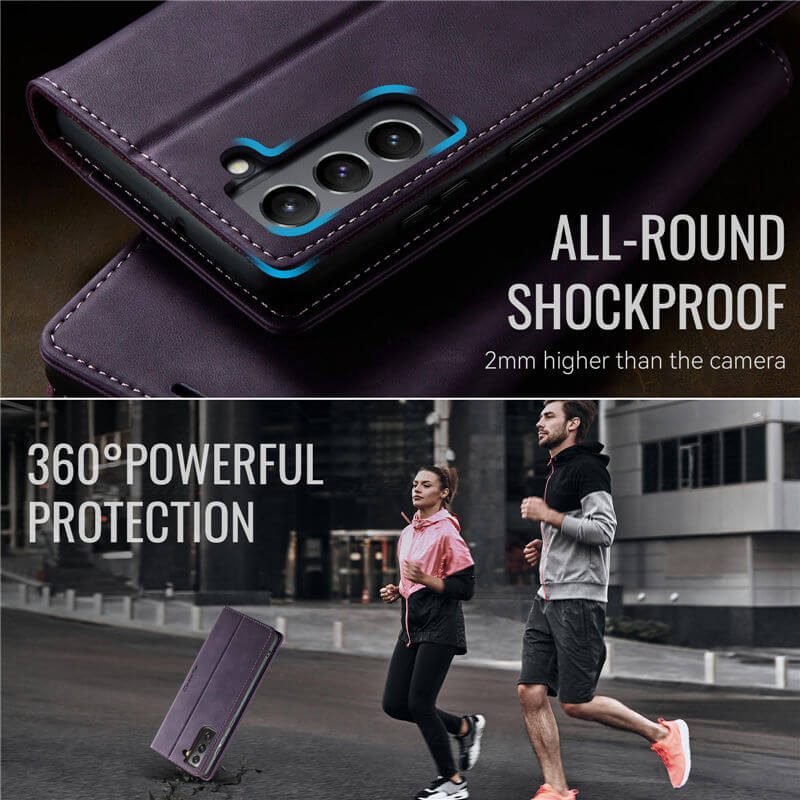 CaseMe Samsung Galaxy S21 FE Magnetic Wallet Case with RFID Blocking