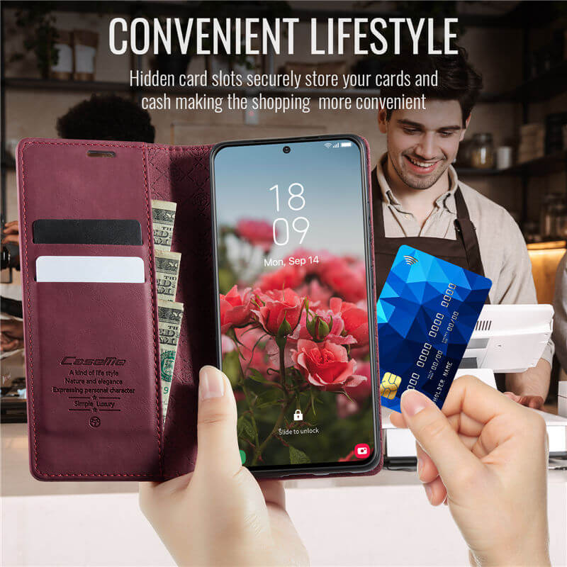 CaseMe Samsung Galaxy S21 FE Magnetic Wallet Case with RFID Blocking