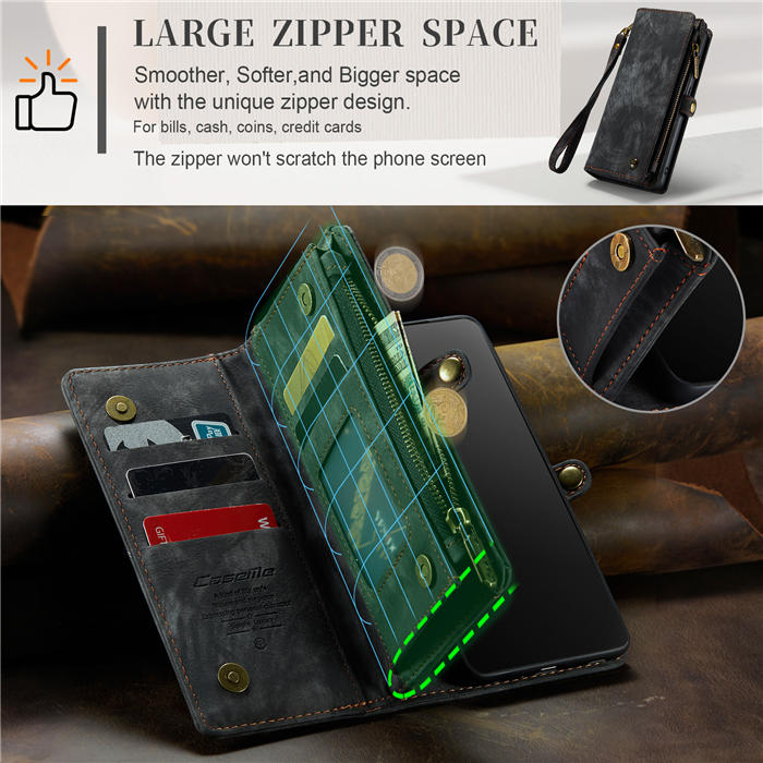 CaseMe Samsung Galaxy S22 Zipper Wallet Magnetic Detachable 2 in 1 Case with Wrist Strap