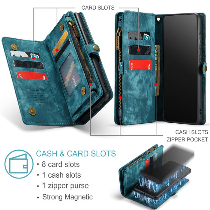 CaseMe Samsung Galaxy S21 Zipper Wallet Magnetic Detachable 2 in 1 Case with Wrist Strap