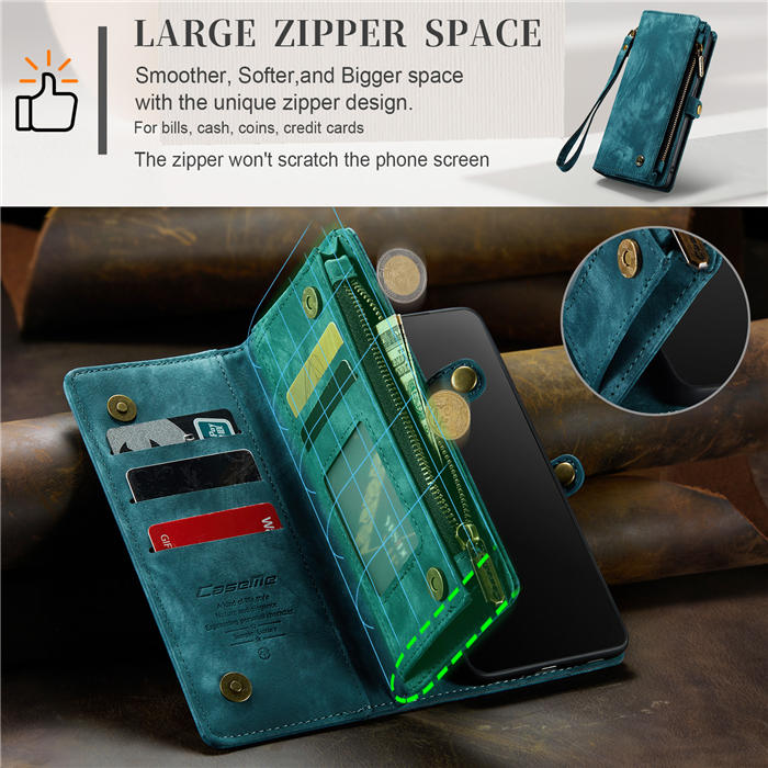 CaseMe Samsung Galaxy S21 Plus Zipper Wallet Magnetic Detachable 2 in 1 Case with Wrist Strap