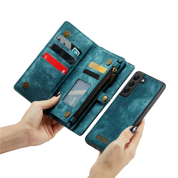 CaseMe Samsung Galaxy S22 Zipper Wallet Magnetic Detachable 2 in 1 Case with Wrist Strap