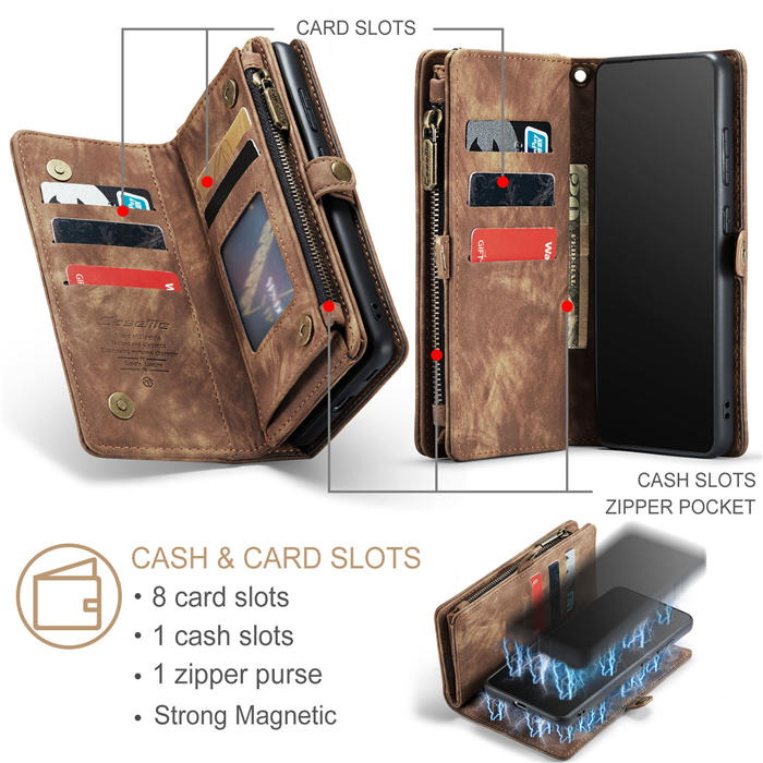 CaseMe Samsung Galaxy S21 Plus Zipper Wallet Magnetic Detachable 2 in 1 Case with Wrist Strap