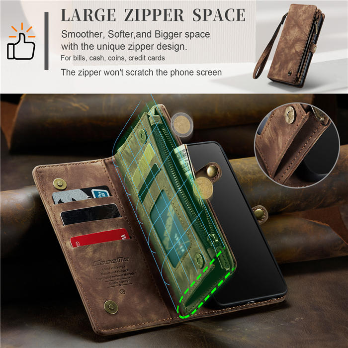 CaseMe Samsung Galaxy S21 Zipper Wallet Magnetic Detachable 2 in 1 Case with Wrist Strap