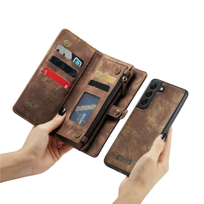 CaseMe Samsung Galaxy S21 FE Zipper Wallet Magnetic Detachable 2 in 1 Case with Wrist Strap