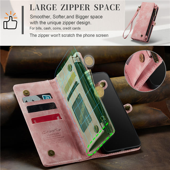 CaseMe Samsung Galaxy S21 Plus Zipper Wallet Magnetic Detachable 2 in 1 Case with Wrist Strap