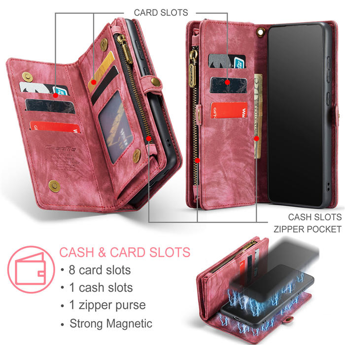 CaseMe Samsung Galaxy S22 Plus Zipper Wallet Magnetic Detachable 2 in 1 Case with Wrist Strap