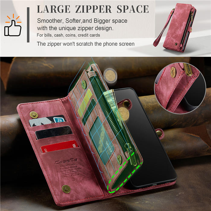 CaseMe Samsung Galaxy S21 Plus Zipper Wallet Magnetic Detachable 2 in 1 Case with Wrist Strap