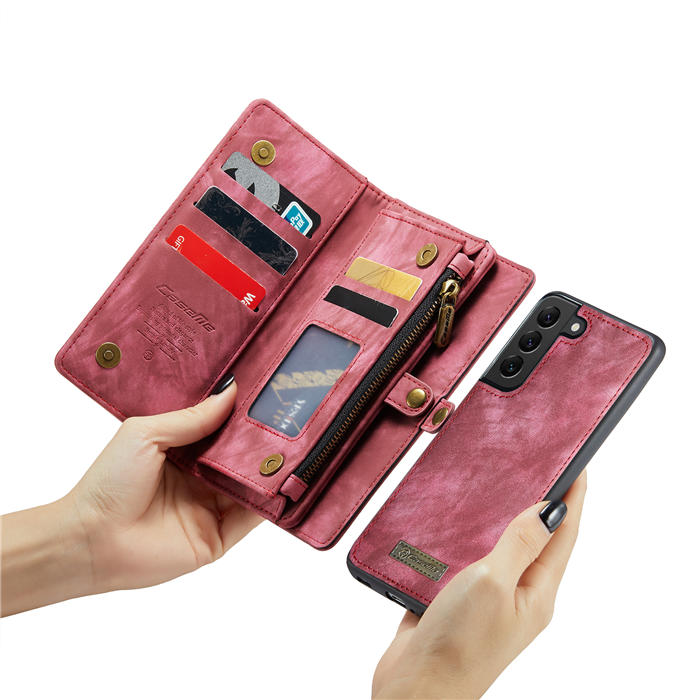 CaseMe Samsung Galaxy S21 FE Zipper Wallet Magnetic Detachable 2 in 1 Case with Wrist Strap