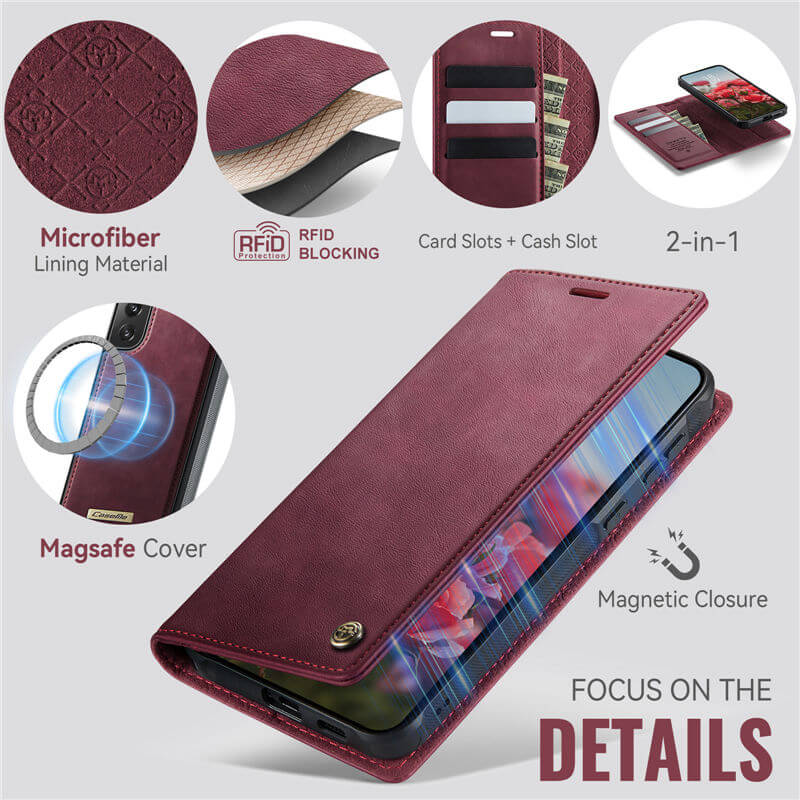 CaseMe Samsung Galaxy S21 FE 2-in-1 Magnetic Wallet Case