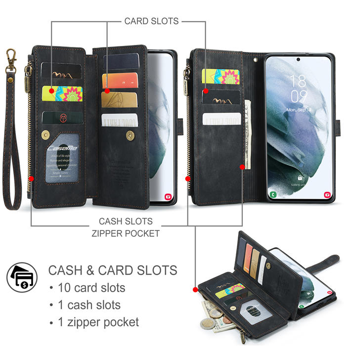 CaseMe Samsung Galaxy S21 Plus Wallet Kickstand Case Black
