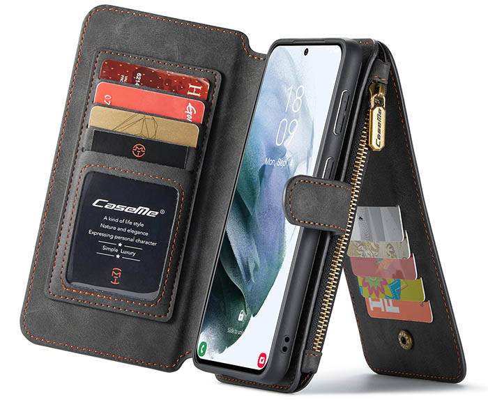 CaseMe Samsung Galaxy S21 Ultra Zipper Wallet Magnetic Detachable 2 in 1 Folio Flip Case